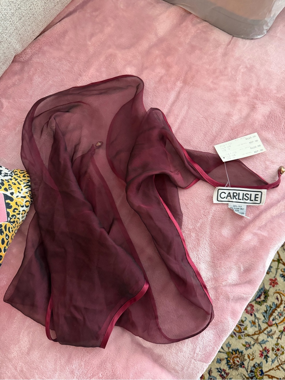 Carlisle Vintage 100% Silk Burgundy Scarf NWT